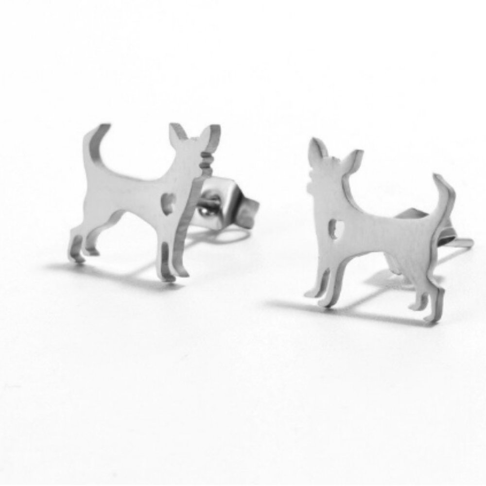 Stainless steel stud dog earrings